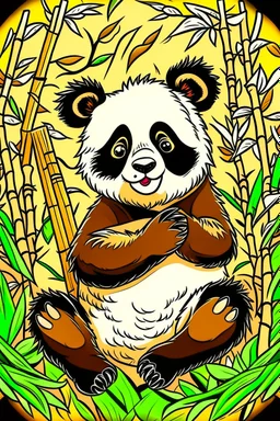 SIMPLE DRAW TO COLORING OF A PANDA WITH A BAMBOO BACKGROUND, CARTOON STYLE, LOW DETAILS, THICK LINES, NO SHADING,