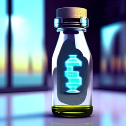 A digital message in a glass bottle. The message is the creation of artificial intelligence.