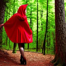 flirty, big bosomed red riding hood in the woods