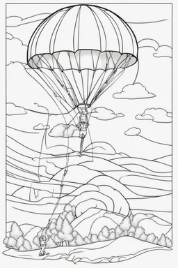 coloring page for kids, PARACHUTE, thick outline, low details, no shading, no color