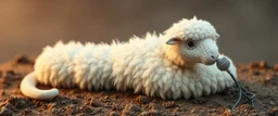 long fluffy slinky cloud snake with a sheeps head used as a mic