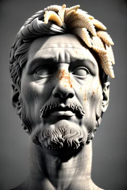 Ultra Realistic image, Roman sculpture, white marble material, Lionel Messi, gold Laurel leaves wreath, renaissance ornaments, chisel style, waist up portrait, epic, celestial, cinematic lighting, God light, god rays, 4k resolution, smooth details, ornate details, soft lighting, unreal engine 5, marble background.