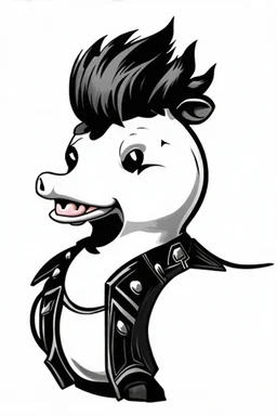 punk rock cow, black and white