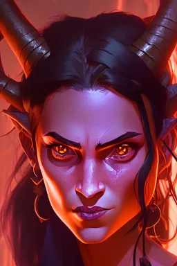 actress megan fox, purple skin, devil horns, pretty soft female face