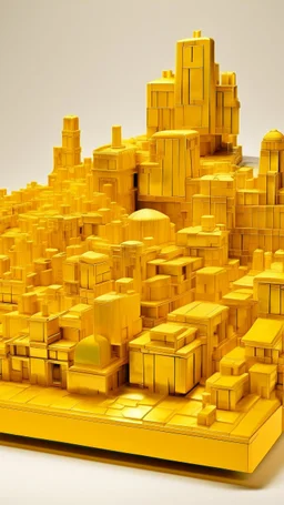 A golden yellow city made out of blocks painted by Auguste Rodin