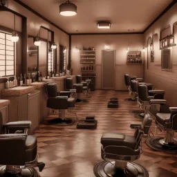 inside modern barber shop in arabic style, 8k, extremly detailed,luxus, wohlhabend, cinema4d, 3d render, creative, complex, shining, much light,