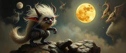 fluff fuzz sponge tube gremlin fox moon demon in the astral realm, painted by Rembrandt