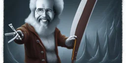 bob ross holding a big machete & looking sinister