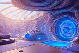 white and blue crystal galactic ambiance cinema4d scifi futuristic tunnelfield pools lighting sky, full of details, smooth, bright sunshine，soft light atmosphere, light effect，vaporwave colorful, concept art, smooth, extremely sharp detail, finely tuned detail, ultra high definition, 8 k, unreal engine 5, ultra sharp focus