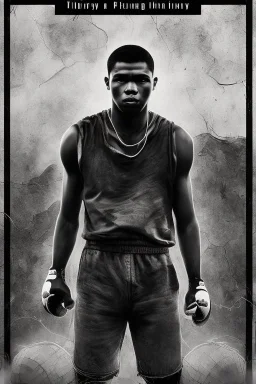 Here's the book cover design reflecting the journey of a young, ex-boxer fighting immigrant with a heavy past and long path of challenges. The design captures his hopeful spirit amidst adversity, portrayed in a modern setting with a black and white color scheme that adds depth and emotion to his character.