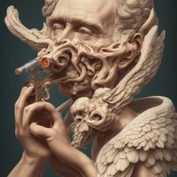 A beautiful angel smoking a pipe, a pipe made of beautiful walnut wood, high-resolution body parts and anatomy, painting with full HD quality, 4K, 8K, 16K, Mahshar's artwork