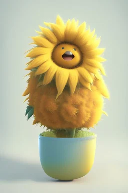 Cheery and cute sunflower in a pot avatar full body in fluffy material