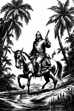 Vasco Núñez de Balboa crossing the panama jungle to the pacific ocean in the style of davinci sketch