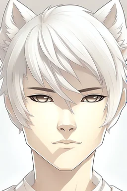 Anime man with white fox ears realistic, human face