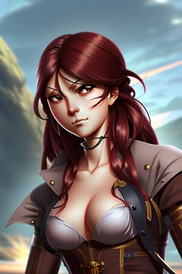 Portrait of a female Pirate, similar to Houshou Marine, in the style of anime