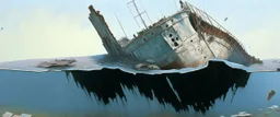 painting of a sunken ship, realistic, detailed, minimalistic