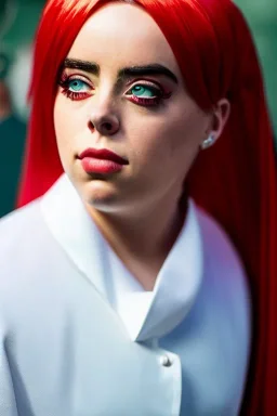 Billie Eilish, Maid Costume, high detail, realistic, 8k, not to be distinguished from a photo, identical pupils