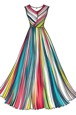 Sketch of a dress with colorful stripes