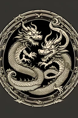 japanese clan emblem, fantasy, 2 dragon forming a round