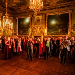 Celebration in a schloss, austrian people, ledherhosen, Austrian aesthetic, warm colors, wooden floor, forest green walls, night time, 8k, HD, cinematography, photorealistic, Cinematic, Color Grading, Ultra-Wide Angle, Depth of Field, hyper-detailed, beautifully color-coded, insane details, intricate details, beautifully color graded, Cinematic, Color Grading, Editorial Photography, Depth of Field, DOF, White Balance, 32k, Super-Resolution, Megapixel, ProPhoto RGB, VR