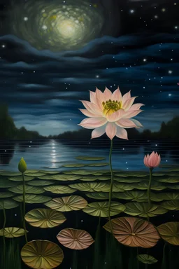 Lotus rose in the painting Starry Night