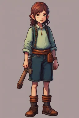 a young beggar girl who is ready to betray a man for money, stardew, valley style