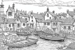 English fishing village thin lines line art