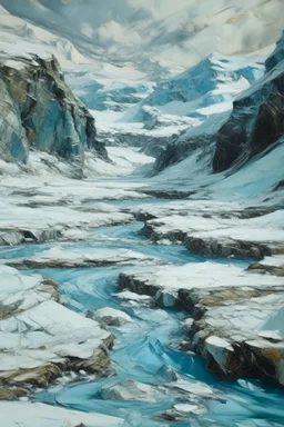 A cyan tundra with glaciers painted by Vincent van Gogh