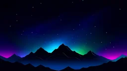 dark mountain background, starry night sky, blue and purple gradient sky, mountain top, aurora borealis