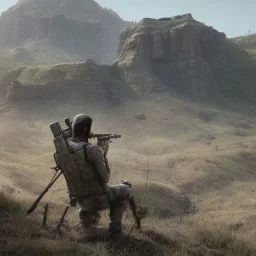 sniper, in a gilly suite, on a hill