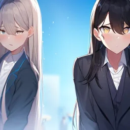 clear focus,high resolution, a anime teen, rough line, cartoon, masterpiece, best quality, dynamic pose, intricately detailed face, perfect eyes, wearing a blazer uniform, parted bangs, black long hair, chopped bangs