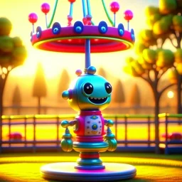 the cute adorable bot with long face, on a carousel through the seasons, hills and trees, motion blur, 8k, downlight, soft light, depth of field, photorealism, trending on art station, lotsa detail