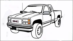 redraw this image of a 1991 GMC sierra with extended cab and trailering mirrors, line art with improved quality