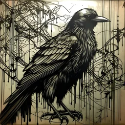 crow drawing with something shiny hanging from his beek background just outlines