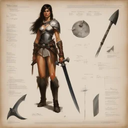 ConceptSheet by Guy Borremans: 'The Prince of thieves' - enchanted battle-axe mithril Design for the woman barbarian with AD&D statistics