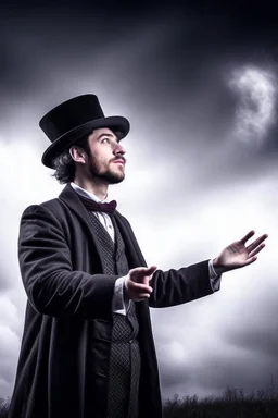 man magician looking at the sky changing the weather