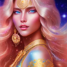  full body white goddess woman glitter smiling long blond hair blue eyes in a galactic ambiance, delicate colors in the foreground, full of details, smooth, light effect，vaporwave colorful, smooth, extremely sharp detail, finely tuned detail, ultra high definition, 8 k, ultra sharp focus