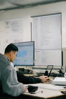 cypher punk silhouette mining code in a Tokyo lab