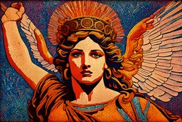 colorful psychedelic painting of nike the goddess of victory in ancient mosaic art by andy warhol