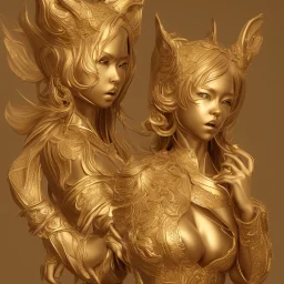 hitomi tanaka, highly realistic, highly detailed, golden statue