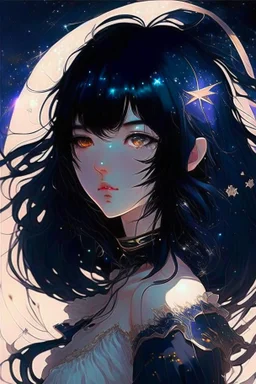 Celestial anime girl, black hair