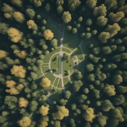 A top-down forest view city