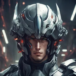 anime warrior handsome powerful strong closeup surreal sci fi futuristic helmet gun