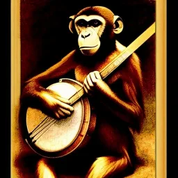 pencil sketch of a monkey playing a banjo by leonardo davinci