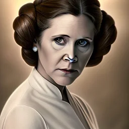 [[extrem stunning photorealistic carrie fisher as princess leia]] :: [[photorealistic brown eyes, symmetrical short hair, head and shoulders portrait, 8k resolution photorealistic portrait by Greg Rutkowski, WLOP, hyperdetailed, intricately detailed, triadic colors]]