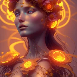 hot flower goddess, by Mahmoud Sai, Cartographic, Circuitry, Golden Hour, Closeup-View, 16k, Lumen Global Illumination, Diffraction Grading ,