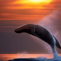 photograph of beautiful sperm whale jumping out of turbulent ocean water, stunning, magnificant, sunset sky, 8k resolution, high-quality, fine-detail, detailed matte, photography, illustration, digital art, Jeanloup Sieff, Marc Adamus, Ann Prochilo, Romain Veillon