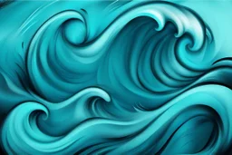 a background of a fun stylized waves with smooth black linework, blue teal tones, surf culture, kawaii cute