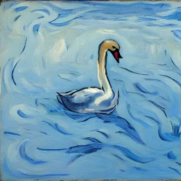 Peinture d'Un cygne sur un lac gelée style vang gogh