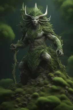 Shaped Green Mythical Creature Guardian Of The High Mountain, Made With Bones Grass Branches Leaves Mud And Rock Surrounded By Mythical Summits At Night, Volumetric, Impressive, Unforgettable, Master Piece,, 3D Effect, Photorealism, Epic Art,,, Hyper Realistic , Miki Asai Macro Photography, Close-Up, Hyper Detailed, Trending On Artstation, Sharp Focus, Studio Photo, Intricate Details, Highly Detailed, By Greg Rutkowski